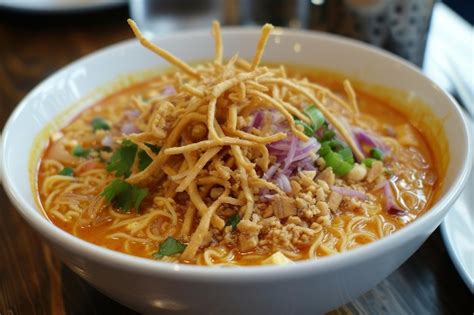 ¡Khao Soi: Una explosión de sabores picantes y cremosos que te transportarán a las calles de Chiang Mai!